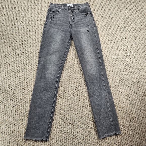 pistola Denim - Pistola Denim Jeans Womens 25 Black/Gray Distressed Ripped Button Fly Frayed Hem